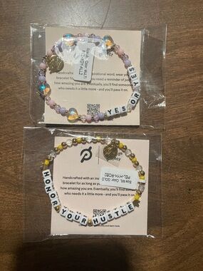 Positive Message Beaded Bracelets - Pastel Purple & Yellow